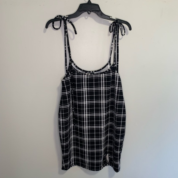 SHEIN Knot Strap Split Hem Plaid Overall Dress #153 - Picture 2 of 9